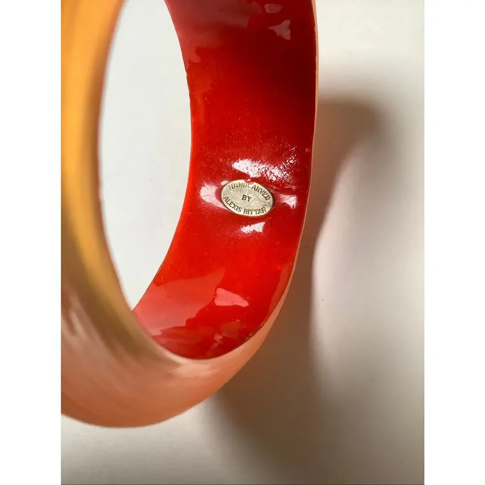 Alexis Bittar Orange Carved Lucite Translucent Bangle Bracelet Vintage F17-29
